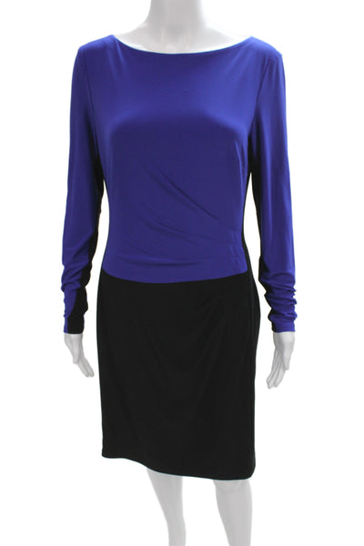 Lauren Ralph Lauren Womens Sheath Dress Blue Boat Neck Long Sleeve Size 8