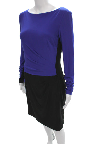 Lauren Ralph Lauren Womens Sheath Dress Blue Boat Neck Long Sleeve Size 8