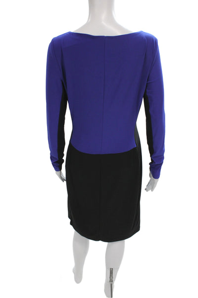 Lauren Ralph Lauren Womens Sheath Dress Blue Boat Neck Long Sleeve Size 8