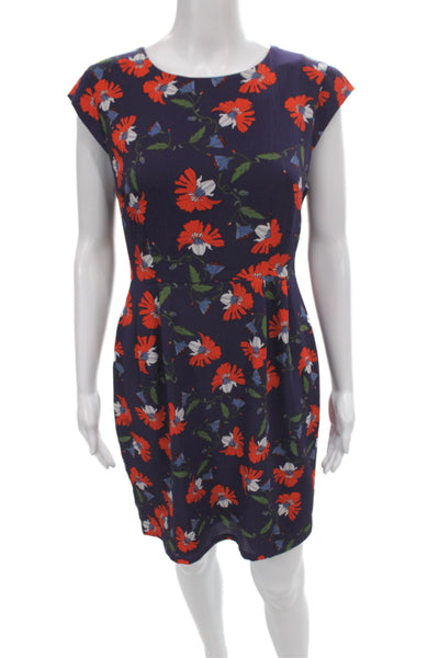 Maeve Anthropologie Women Sheath Floral Blue Knee-Length Dress Zip Size 8