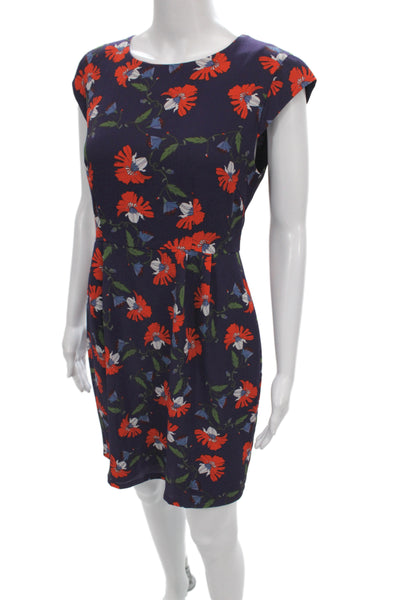 Maeve Anthropologie Women Sheath Floral Blue Knee-Length Dress Zip Size 8