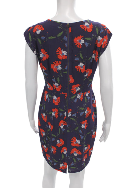 Maeve Anthropologie Women Sheath Floral Blue Knee-Length Dress Zip Size 8