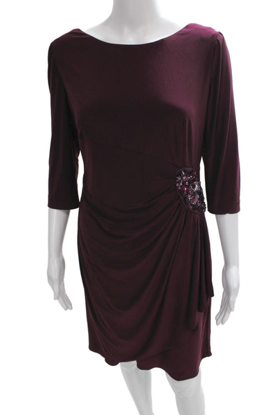 Alex Evenings Women Sheath Dress Purple Scoop Neck 3/4 Sleeve Zip Size 10P