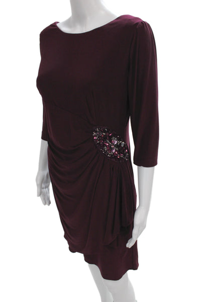 Alex Evenings Women Sheath Dress Purple Scoop Neck 3/4 Sleeve Zip Size 10P