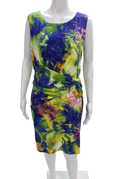 Suzi Chin for Maggy Boutique Womens Sheath Blue Floral Scoop Neck Size 10
