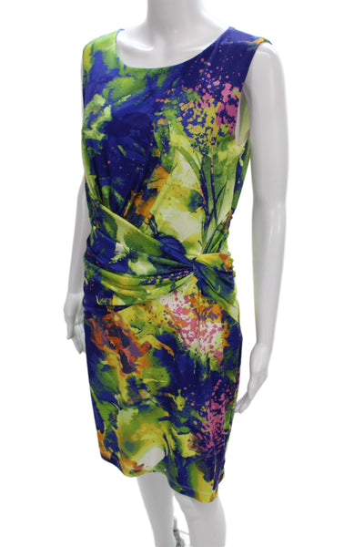 Suzi Chin for Maggy Boutique Womens Sheath Blue Floral Scoop Neck Size 10