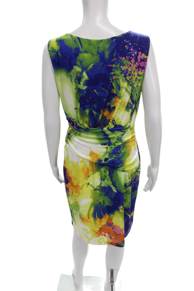 Suzi Chin for Maggy Boutique Womens Sheath Blue Floral Scoop Neck Size 10