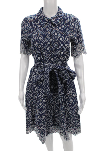Alex Marie Women Shirt Dress Blue Floral Short Sleeve Knee-Length Size S