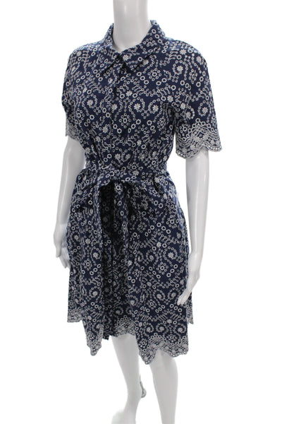 Alex Marie Women Shirt Dress Blue Floral Short Sleeve Knee-Length Size S