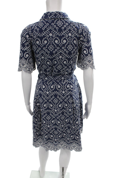 Alex Marie Women Shirt Dress Blue Floral Short Sleeve Knee-Length Size S