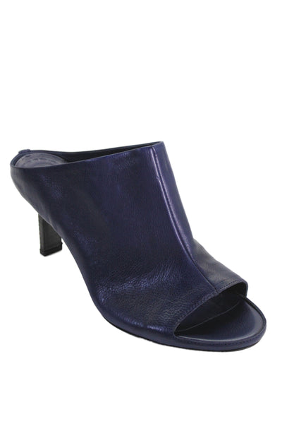 Vic Matie Womens Leather Open Toe Kitten Heels Navy Blue Size 10