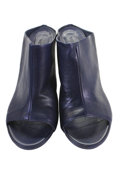 Vic Matie Womens Leather Open Toe Kitten Heels Navy Blue Size 10