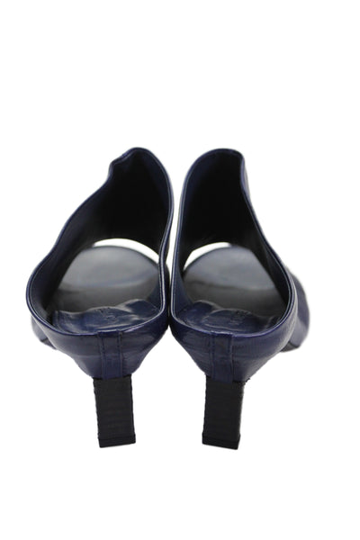 Vic Matie Womens Leather Open Toe Kitten Heels Navy Blue Size 10