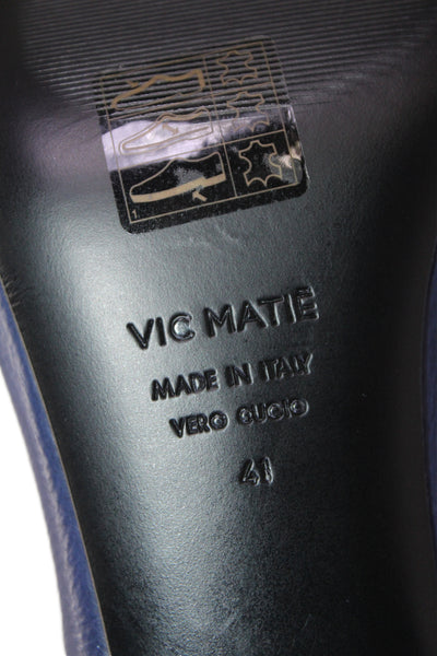 Vic Matie Womens Leather Open Toe Kitten Heels Navy Blue Size 10
