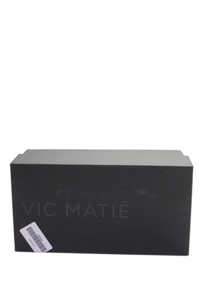 Vic Matie Womens Leather Open Toe Kitten Heels Navy Blue Size 10