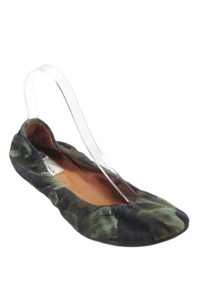 Lanvin Womens Leather Floral Print Ballet Flats Green Size 9.5