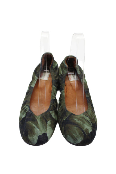 Lanvin Womens Leather Floral Print Ballet Flats Green Size 9.5