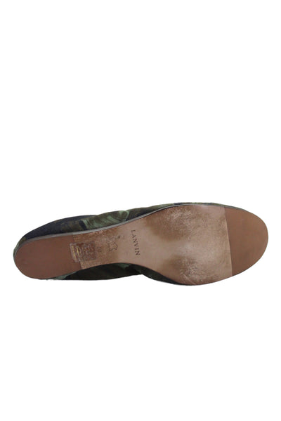 Lanvin Womens Leather Floral Print Ballet Flats Green Size 9.5
