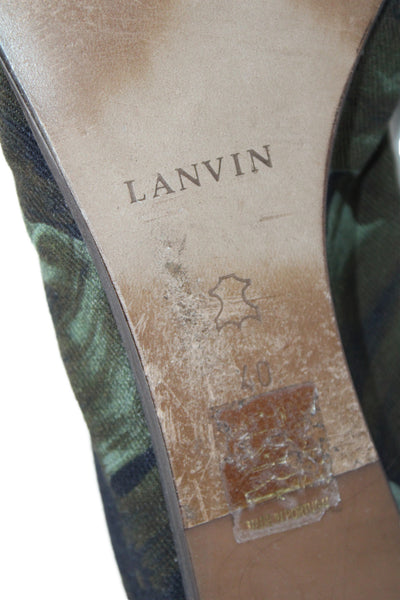 Lanvin Womens Leather Floral Print Ballet Flats Green Size 9.5