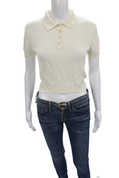 Zara Womens Collared Short Sleeve Pullover Sweater Ivory Size S