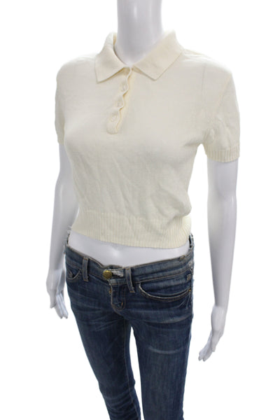 Zara Womens Collared Short Sleeve Pullover Sweater Ivory Size S