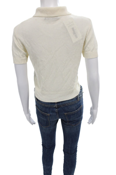 Zara Womens Collared Short Sleeve Pullover Sweater Ivory Size S