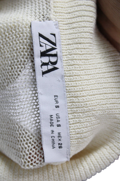 Zara Womens Collared Short Sleeve Pullover Sweater Ivory Size S