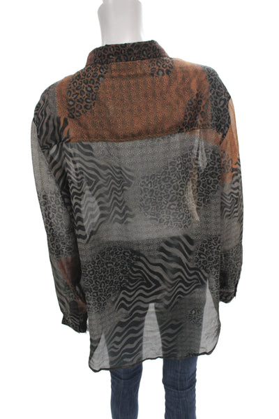 One Teaspoon Women Black Animal Print Collared Long Sleeve Basic Blouse Size M