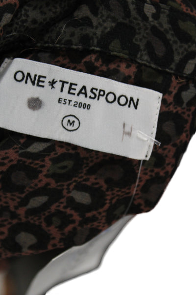 One Teaspoon Women Black Animal Print Collared Long Sleeve Basic Blouse Size M