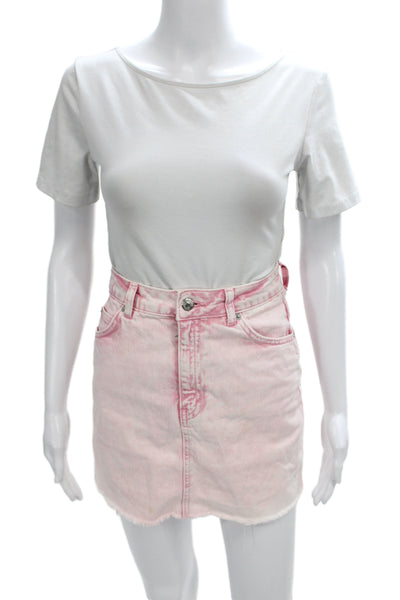 Topshop Womens Pink Cotton Mini Skirt Button Short Casual Size 0