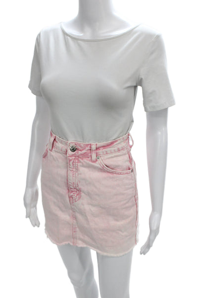 Topshop Womens Pink Cotton Mini Skirt Button Short Casual Size 0