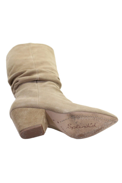 Splendid Womens Leather Suede Knee High Block Heel Boots Brown Size 9