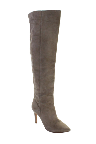 Joie Women Leather Suede Knee High Stiletto Boots Beige Size 8