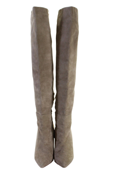 Joie Women Leather Suede Knee High Stiletto Boots Beige Size 8