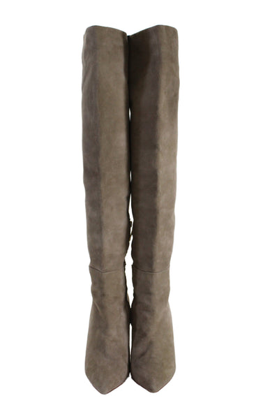 Joie Women Leather Suede Knee High Stiletto Boots Beige Size 8