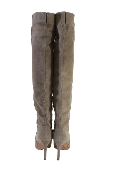 Joie Women Leather Suede Knee High Stiletto Boots Beige Size 8