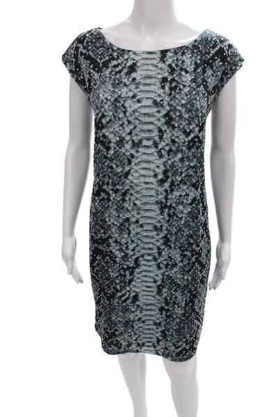 Michael Michael Kors Womens Sheath Dress Gray Animal Print Boatneck Mini Size M