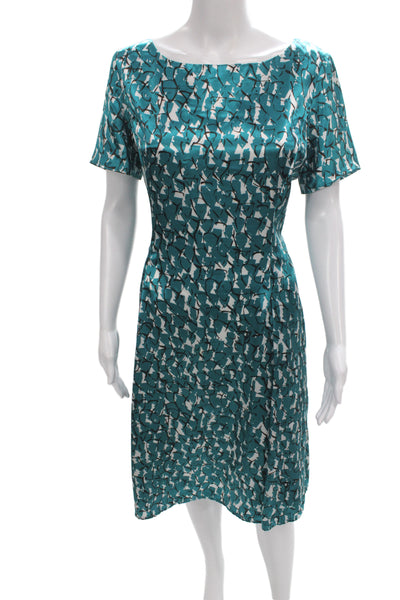 Alex Marie Womens Sheath Dress Green Boat Neck Geometric Short Sleeve Size 8