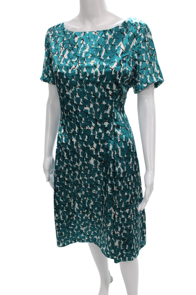 Alex Marie Womens Sheath Dress Green Boat Neck Geometric Short Sleeve Size 8