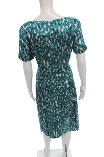 Alex Marie Womens Sheath Dress Green Boat Neck Geometric Short Sleeve Size 8