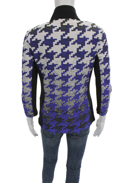 Joseph Ribkoff Women Blue Houndstooth Bomber High Neck 3/4 Sleeve Zip Size 8