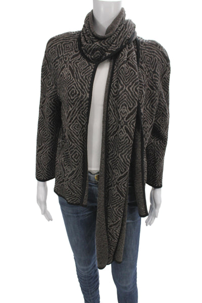 St. John Womens Cardigan Brown Knit Cowl Neck Long Sleeve Geometric Size S