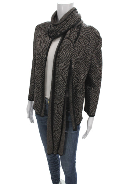 St. John Womens Cardigan Brown Knit Cowl Neck Long Sleeve Geometric Size S