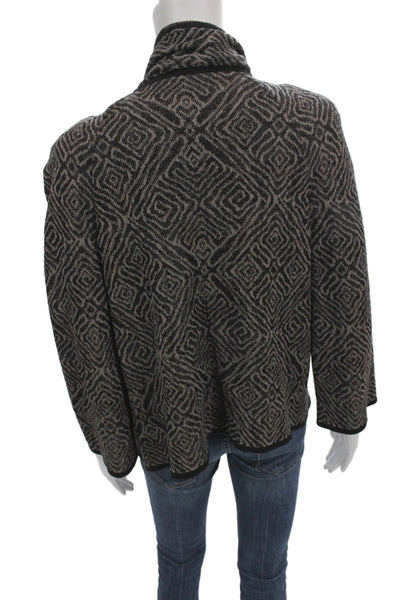 St. John Womens Cardigan Brown Knit Cowl Neck Long Sleeve Geometric Size S