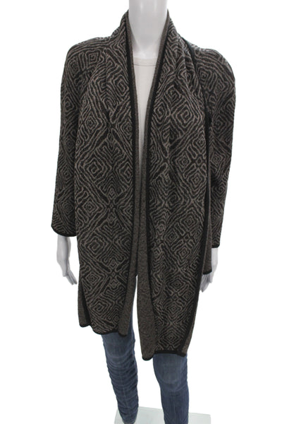 St. John Womens Cardigan Brown Knit Cowl Neck Long Sleeve Geometric Size S