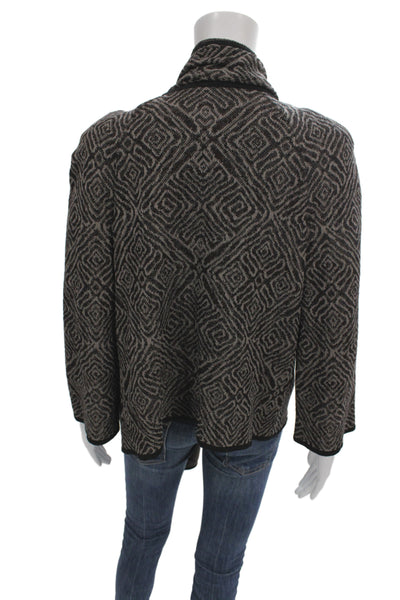St. John Womens Cardigan Brown Knit Cowl Neck Long Sleeve Geometric Size S