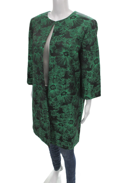Preston And York Womens Green Floral Jacket 3/4 Sleeve Size 16