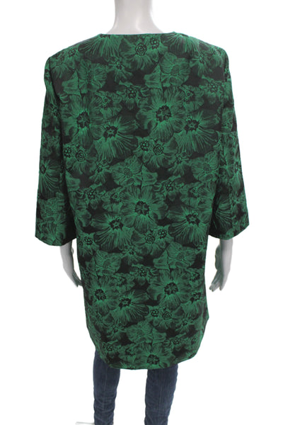 Preston And York Womens Green Floral Jacket 3/4 Sleeve Size 16
