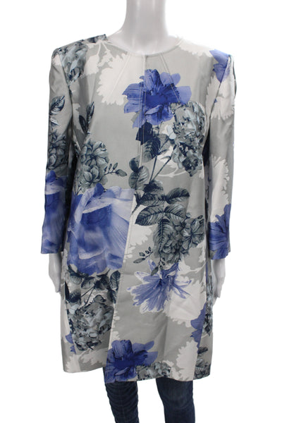Preston And York Women Gray Floral Overcoat 100% Polyester Long Sleeve Size 16