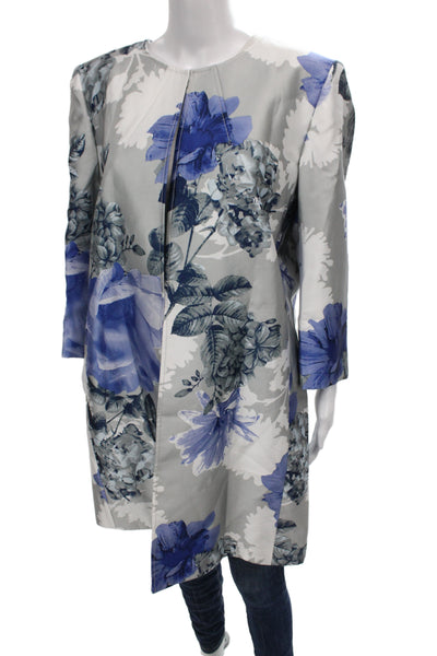 Preston And York Women Gray Floral Overcoat 100% Polyester Long Sleeve Size 16